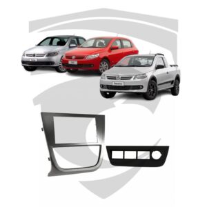 Moldura VW Gol G5 / Saveiro / Voyage c/ Suporte 4 Botões Prata 7" Fiamon