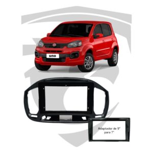 Moldura Fiat Uno (2015 a 2021) Black Piano 9" c/ Adaptador 7" Fiamon