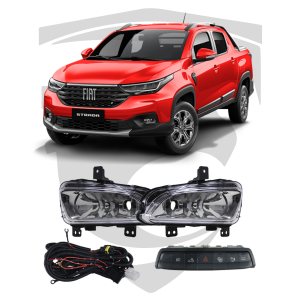 Kit Farol de Milha Fiat Strada Freedom (a partir de 2020) c/ Botão Modelo Original (com desembaçador traseiro) Shocklight