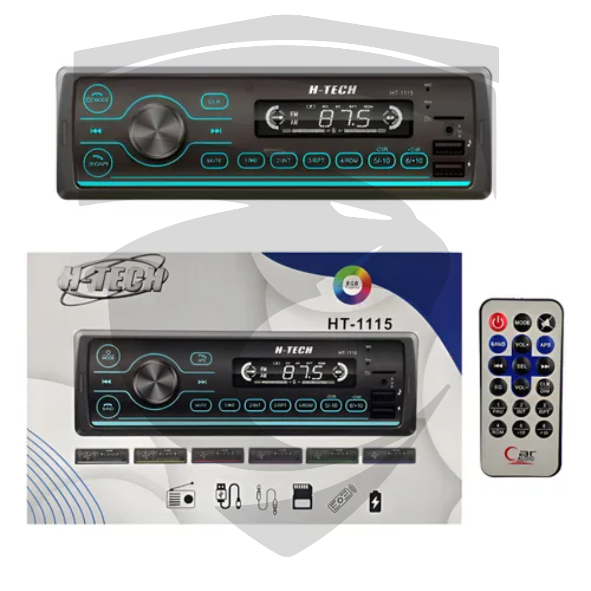 Rádio Automotivo MP3 HT-1115 com Bluetooth | RGB | USB | SD Card | Controle Remoto H-Tech