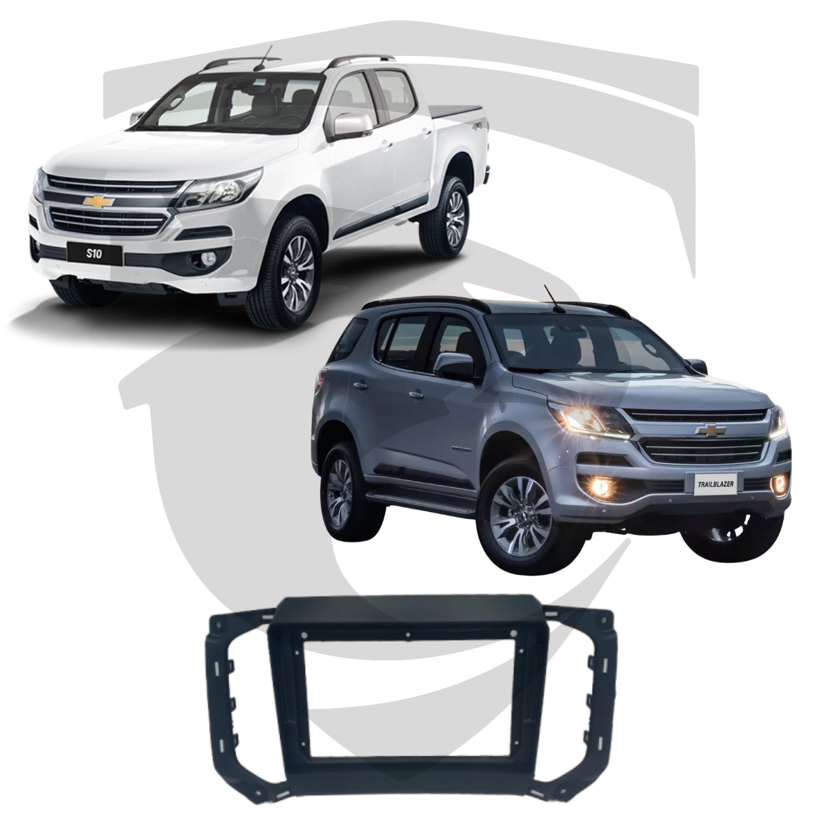 Moldura GM S10 / Trailblazer 2016 em diante Preta 9" c/ Adaptador p/ 7" Fiamon