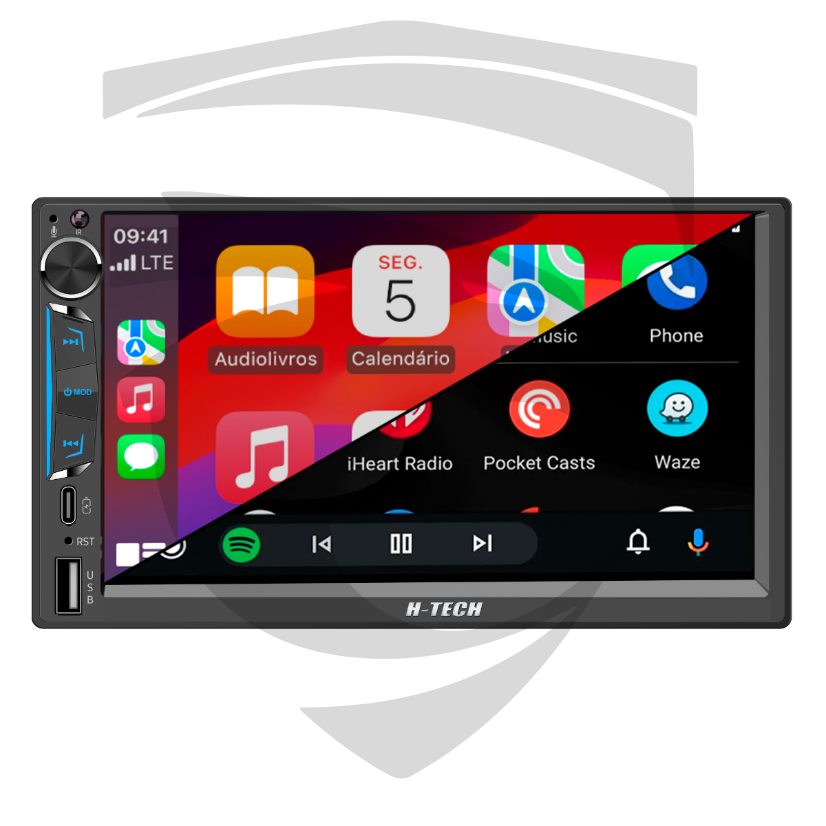 Multimídia 7″ MP5 HT-5125CA com Botão | Apple Carplay e Android Auto| Bluetooth | SD Card | USB | AUX | H-tech - Imagem 2