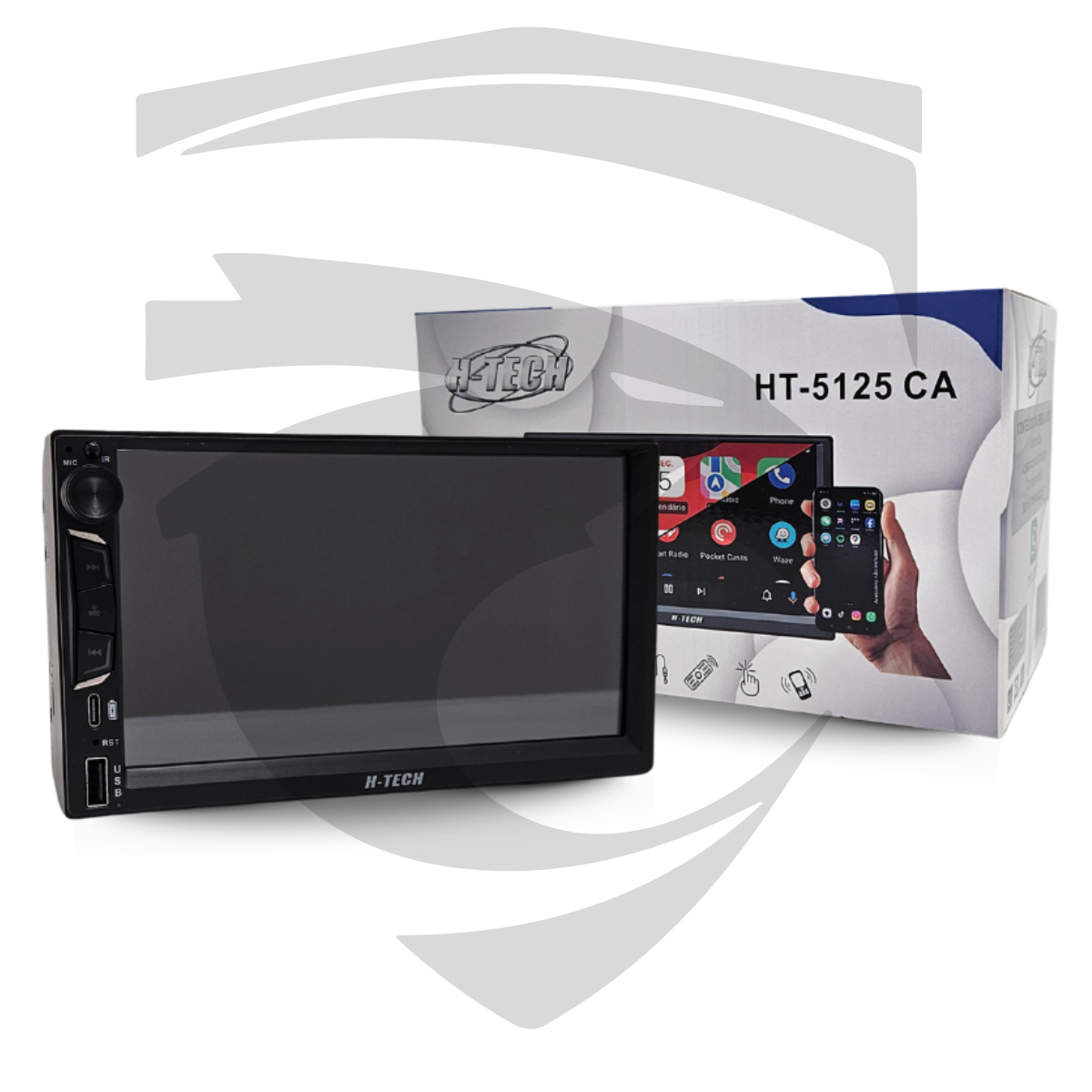 Multimídia 7″ MP5 HT-5125CA com Botão | Apple Carplay e Android Auto| Bluetooth | SD Card | USB | AUX | H-tech